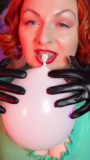 Airballoon latex fetish video, femdom POV humiliation