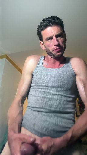 Sweaty Jerk off See Stain on My Chest with Big Bust at End