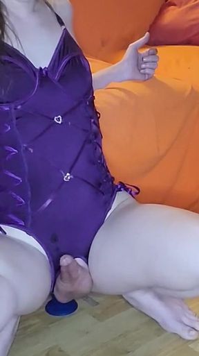 Purple Crotchless Teddy Is Fun to Jerk off in
