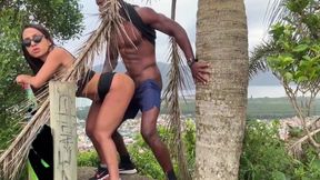 Outdoor latina OLDER WOMAN gives a sloppy blowjob and receives it in the ass