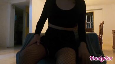 Hot Latina in Lenceria Stockings And Miniskirt Waiting For Partner Gushing