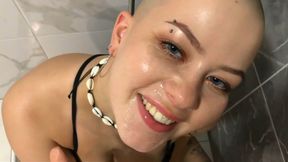 Hot Bald Teen Sucks Cock In The Shower And Gets Facial Cumshot