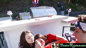 Teen and stepmom share big cock in threesome