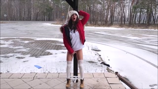 Horny girl by the road with an extreme orgasm