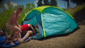 Gangbang - a Man Agreed to Have Rough Sex with His Wife in a Tent with Two Guys