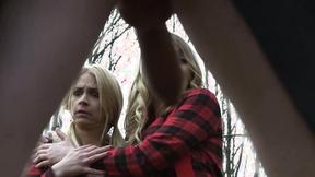 ”Big dicked exhibitionist found himself a couple of horny babes”