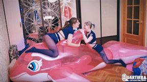 Q953 Cosette and Stasia seductively ride and deflate huge pink Orca nonpop - 1080p