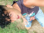 Piss on self and onto ground with uncut cock on outdoor path