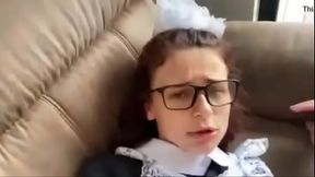 Naughty Maid gives a dirty blowjob and ass-fucked by her master.