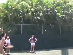 Young Horny College Lesbo Babes Naked Tennis & Pussy Licking