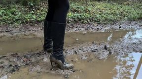 Wrecked boots, high heels ruined, high heels boots destruction, broken boots, high heels boots in mud