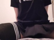Femboy showing his skirt and riding his BD toy