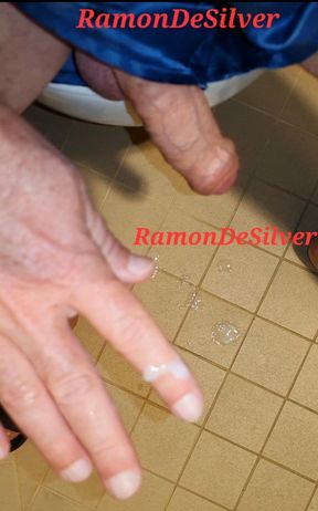 Master Ramon jerks off horny in sexy satin shorts on the toilet floor, lick it on slave