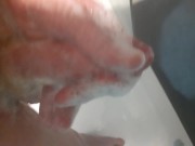 Stroking my small soapy cock in the shower