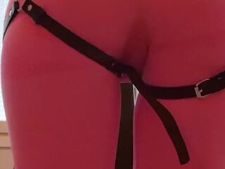 Sexy big ass Aeons Echo anime game girl cosplay in sexy pink spandex pants and leather harness