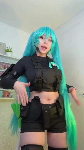 Asian dancer shows off her sexy cosplay outfit while dancing sexily on stage.