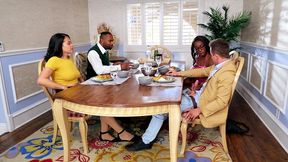 Ebony Mystique Squirts in RK Prime HD's Dinner for Four with Side of Two