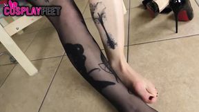 ”Barefoot devil cosplayer takes stockings off & teases you”