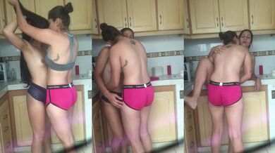 kissing with my friend in the kitchen she took off her shirt she kisses my breasts caresses them I g