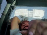 sexy dadbod with beard masturbating in public parking lot