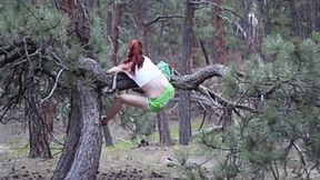 Skinny red-haired athlete masturbates in public, almost caught
