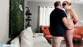Hot Redhead MILF Rides Bound and Blindfolded Then Bent Over Sofa