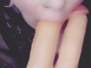 Milf drools over double headed dildo