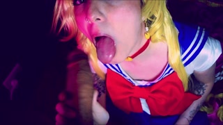Sailor Moon Cosplay Blowjob &amp; Messy Facial on Big Cock