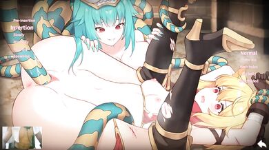 Cute catgirl gets stuffed by a lesbian snakeslut in a wild arena gangbang