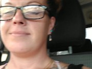 Girl films up her own black minidress and teases with her panties in public while I am driving