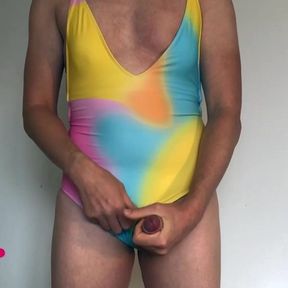 Teaser: Sexy MTF Shemale Sissy Stroking Cock in Swimsuit