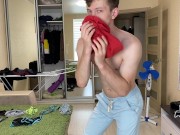Teen Boy trying to hide Monster Cock ( 23 CM ) in Tight Pants from his Daddy / Unncut / Big Dick /