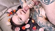 Split tongue playing with cock tip eye contact 4k video cum on face