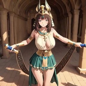 Ancient Egyptian Queen's Private Bedroom Show! Lazy Under the Golden Crown, Kneeling in Sunlight with a Shushing Gesture.