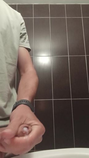 Solo masturbate in public toilet