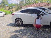 Colombian has sex in a public car wash with a guy with a big cock - Athenea Rose & Max Betancur