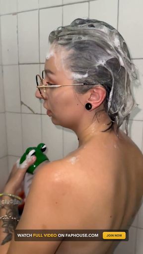 Washing Hair with New Mask Shower After Long Day