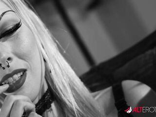 Robin Coffins in claxxxic ebony and white tease movie scene