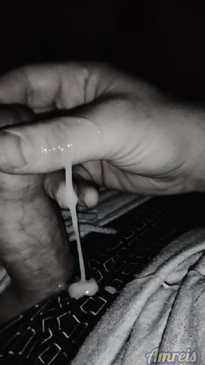 Late night cum. Sliding foreskin on dickhead. Close up orgasm.