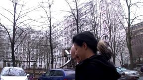 Street Slut Sucks Cock by Stone Wall