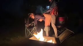Rough Sex in a Public Park - Big Tits Exposed by the Fire!