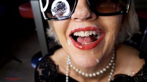 Fits of Laughter!! 50y Bitch Cougar and Boy, Huge Facial Cumshot!