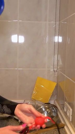 Flooded Mask Dishwashing in Wetsuit & Heels - Wet Mess Fun