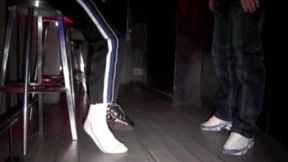 Scally lad submissed to the sneaker of his friend in a bar