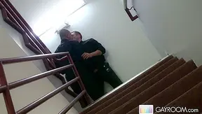 HotGay Duo Makes Out and Cums in Public Stairwell Handjob -  Gay XXX