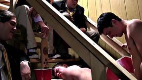 Fraternity stud fucked at party in voyeur action