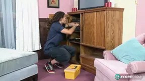 Cable installer's long cock fills blonde Natasha