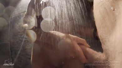 Bubble Butt Gushed in Risky Sauna Shower Almost Caught Cumshots