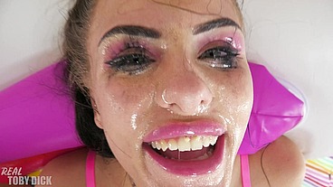 HOT STRIPPER gets throat fucked HARD and gets fucking messy