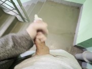 4K POV Cumming twice in one condom. Jerking off on a stairwell in my grey sweatpants